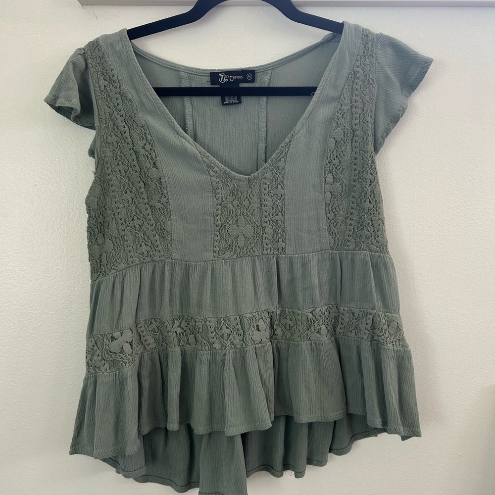 Miss Chievous Sage Green Lace Blouse